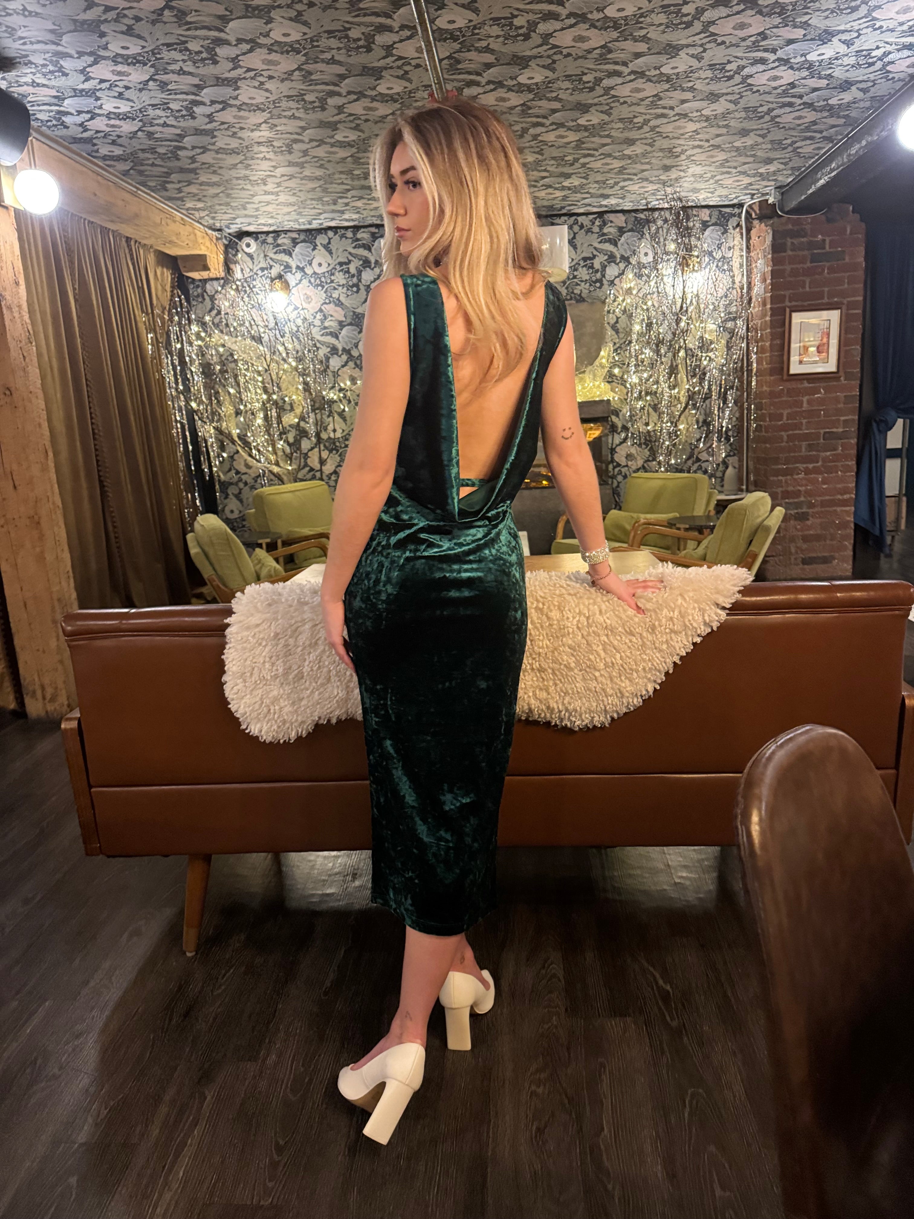 Emerald velvet cocktail dress