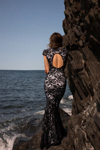 Black Lace Gown With Appliqué