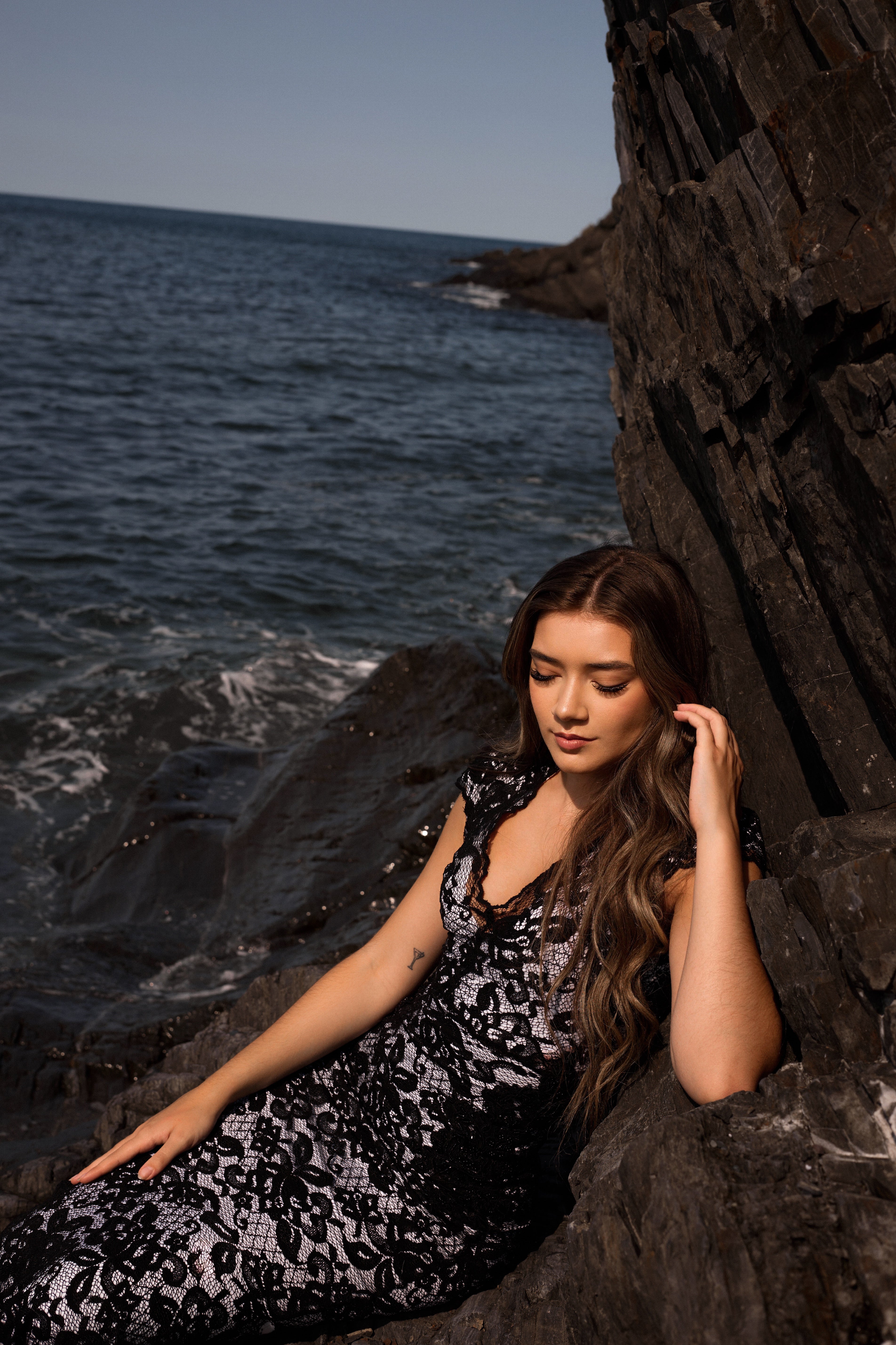 Black Lace Gown With Appliqué