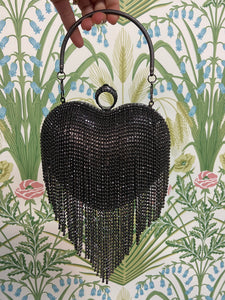 Heart Shaped Fringed Rhinestone Clutch