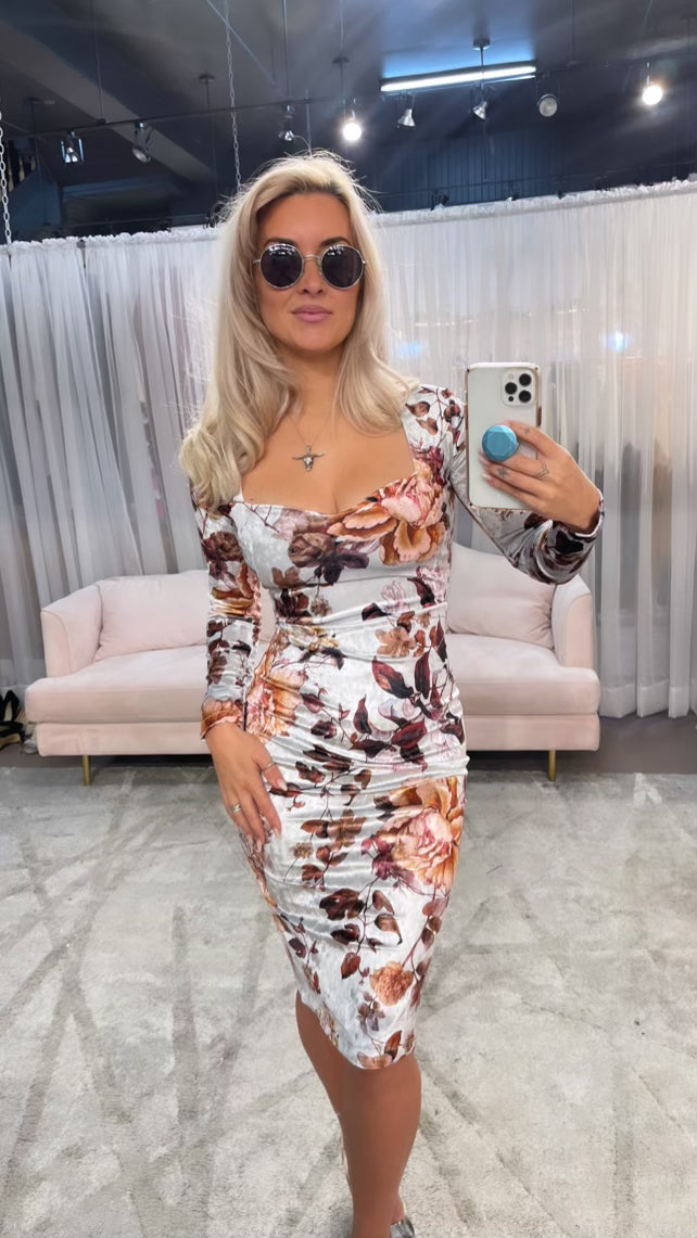 Floral Velvet Sweetheart Dress